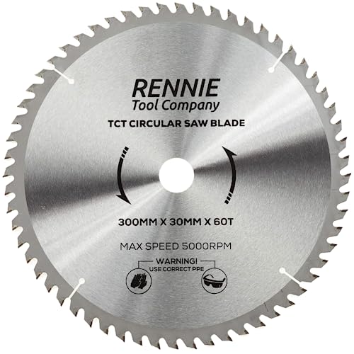 Rennie Tools - 300mm x 30mm x 60T TCT Circular Wood Saw Blade Includes 25mm 20mm & 16mm Bore Reduction Rings. Compatible with Bosch Makita Dewalt Circular Saw Etc. Also Fits 305mm Saws