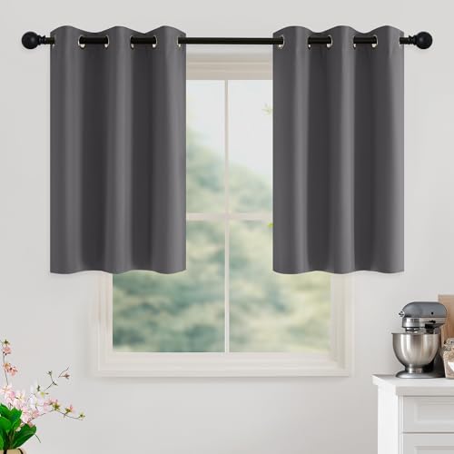Image of NICETOWN Grey Light Blocking Curtains 36 Inches Long 2 Panels for Living Room, Bedroom, Office Thermal Insulated Blackout Drapes Solid Grommet Noise Reducing Window Curtains, W40