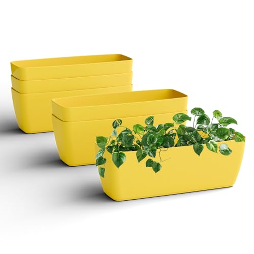 Image of YUCCABE ITALIA SHERA CABI Tray 16 INCH Plastic Flower Tray Pot Unbreakable Rectangular Planter Suitable for Home Garden Seedling Indoor and Outdoor (Yellow, Pack of 6)