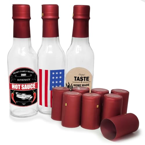 CROSS HOMES Premium PVC Heat Shrink Capsule with Gold Tear Tab Harmless Eco-Friendly, 28 x 50mm – Compatible with 5oz & 10oz Woozy Bottle & Hot Sauce Bottles – RED 30set (BOTTLE NOT INCLUDED)