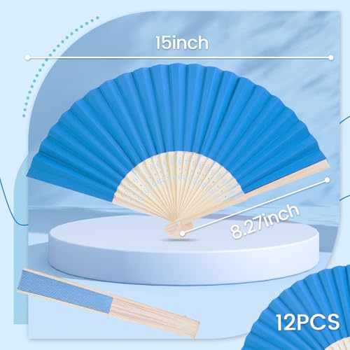 image for JOHOUSE 12Pcs Blue Paper Folding Hand Fans, 8.3 Inch Handheld Portable