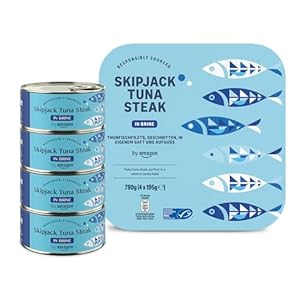 by Amazon Thunfischfilets, geschnitten, in eigenem Saft und Aufguss, 195g, 4er-Pack