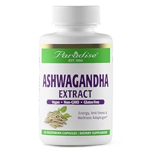 Paradise Herbs Organic Ashwagandha, Ayurvedic Adaptogen, Vegan, Non GMO, Gluten Free, 60 Vegetarian Capsules