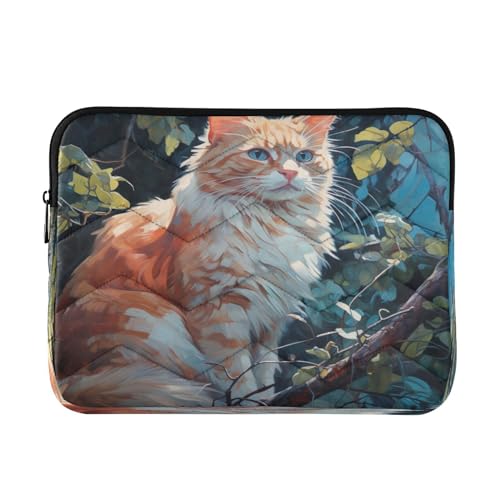 Funda para portátil de 13-14 pulgadas con diseño de gato naranja miniatura 1