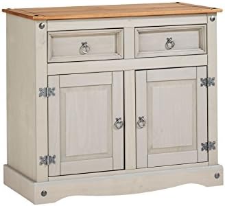 Corona Grey Storage Cupboard Solid Pine 2 Drawer 2 Door Wooden Mexican Cabinet