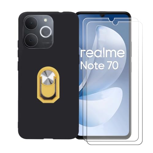 CongJiaLingXi �P�[�X �̂��߂� Realme Note 70T (6.74") �����O�T�|�[�g+ [2�p�b�N]�����K���X�X�N���[���v���e�N�^�[�A�_��ȃV���R�[���V�F���o���p�[TPU�ی�J�o�[�������,�C�G���[