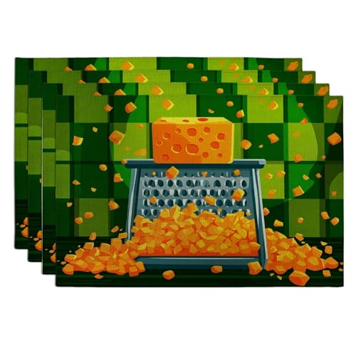 Cheese Grater Design Placemats, Bright Yellow Kitchen Table Mats for Summer Parties, Non-Slip Washable Indoor Outdoor Decorative Place mats Set of 4
