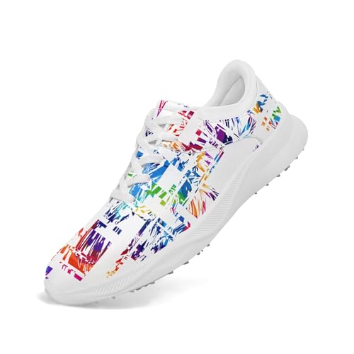 Spikeless Golf Shoes for Men & Women, Breathable Golf Sneakers Colorful Abstract Art Sports Walking Shoes Fashion Footwear