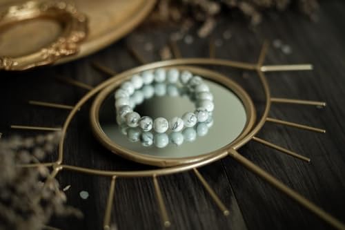 VERTIGE Bracelet de lithothérapie HOWLITE, Pierres 8mm Minérales, Source de bien être Psychique et Physique, Apporte TRANQUILLITÉ et LUCIDITÉ, Aide à canaliser son STRESS, Bracelet Femme/Homme – vue 4