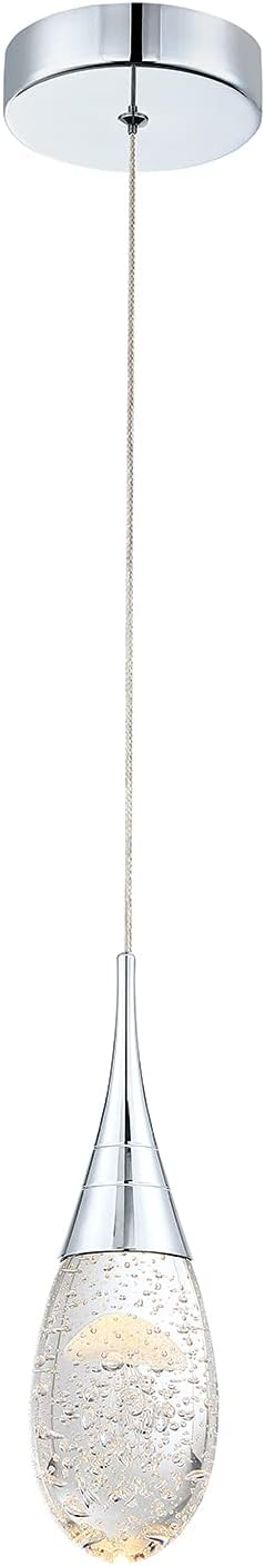 JoollySun Mini Crystal Pendant Light: Modern Dimmable 3-Color(3000k-6000k) LED Pendant for Kitchen Island Bathroom - Polished Chrome