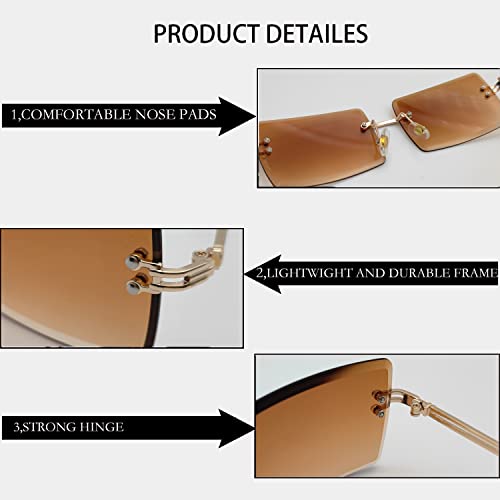 Image of Rectangle Sunglasses for Women Men Fashion Retro Rimless Frameless Tinted Lens Sun Glasses Shades 2026 Stylish