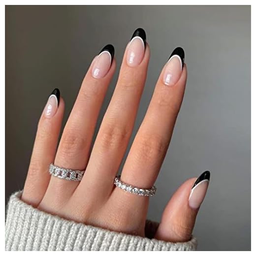 KXAMELIE Black French Tips Press on Nails Medium,Nude Fake Nails with Nail Glue French Glue on Nails Reusable Acrylic Nails False Nails for Women Girls 24 PCS