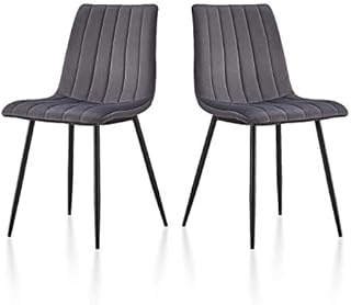 TUKAILAi 2 PCS Dining Chairs Velvet Upholstered Seat & Backrest Kitchen Chairs with Sturdy Metal Legs Lounge Reception Chairs Set of 2 with Padded Seat for Home Grey