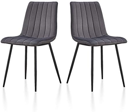 TUKAILAi 2 PCS Dining Chairs Velvet Upholstered Seat & Backrest Kitchen Chairs with Sturdy Metal Legs Lounge Reception Chairs Set of 2 with Padded Seat for Home Grey