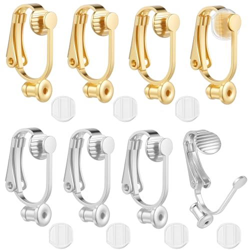 TAHULIK 8Pieces Clip on Earring Converter, Non-Pierced Earrings Clips, Convert Pierced Earrings to Clip-on, Components Findings