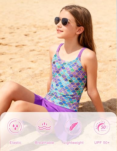 Image of ALISISTER Girls Tankini Swimsuit Two Piece Bathing Suits Summer Beach Swimwear with Shorts for 7-12 Years