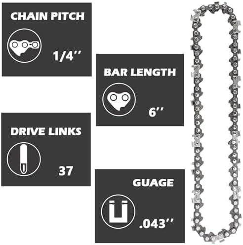 6 Inch Chainsaw Chain, 5 Pieces Replacement Chains for Almost 6-inch Cordless Electric Portable Mini Chainsaws, Durable Carbon 6Inch Chainsaw Chains for Pruning Shears and Wood Cutting
