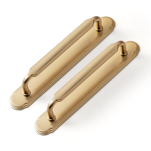 Goo-Ki 2 Pack Champagne Bronze Cabinet Pulls with Backplate Spacer, 5\" Hole Center Zinc Alloy Kitchen Drawer Pulls Handles