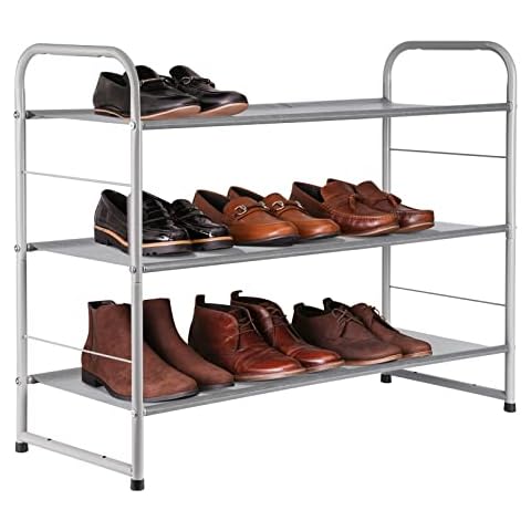 Ulimart 3 Tier Shoe Rack Shoe Rack For Closet,Upgraded Metal Long Shoe Rack Organizer,Easy Assembly Stackable Fabric Shoe Shelf Shoe Organizer For Closet For Bedroom Floor Dorm Room,Sliver Cover