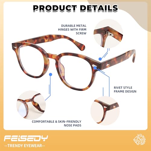 Image of FEISEDY Retro Vintage Round Blue Light Blocking Glasses Classic Eyewear Frame for Women Men B2349