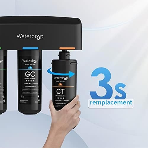 Waterdrop WD-10CT Filtre à Eau Sous Évier, Rechange pour TSA & TSB Système de Filtration d'Eau, Réduit le Plomb, le Chlore, le Mauvais Goût