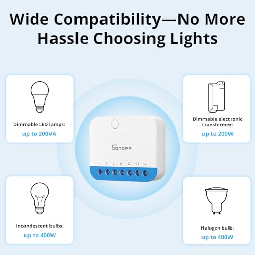 Miniatura 3 de Sonoff Mini Dim Zigbee - Interruptor Regulador De Intensidad Para Led Regulable, Transformadores Electrónicos, Bombillas Incandescentes Y Halógenas, Zigbee 3.0, Requiere Cable Neutro, Medición De