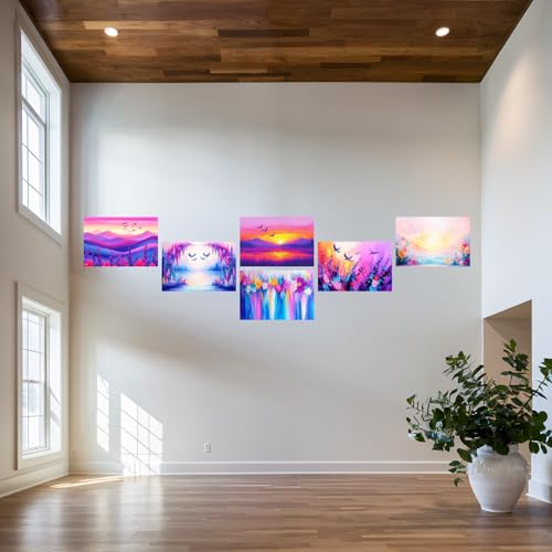 Image of SiddArtify Floral Landscape Wall Art Prints Set - Colorful Nature Poster Decor for Living Room Bedroom Office - 8x12 Sticker Pack of 6