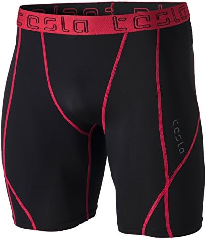 TSLA Men's Athletic Compression Shorts, Sports Performance Active Cool Dry Running Tights, Athletic Shorts Black & Red, Large