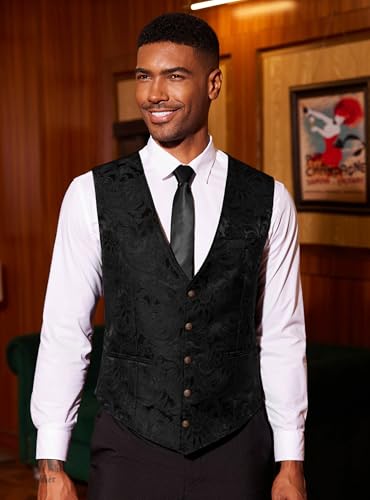 COOFANDY Mens Paisley Tuxedo Vest Victorian Steampunk Gothic Suit Vest Slim Fit V-Neck Waistcoat2