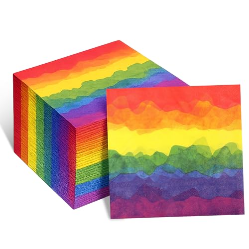 Iconikal 75-Count Disposable Party Napkins 6.5x6.5-Inch Rainbow Watercolor 2-Ply