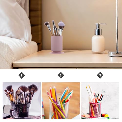 Pot à pinceaux silicone rose x2 avec ventouse pour rangement maquillage
