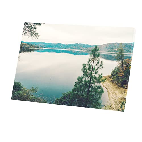 Toile imprimée lac face à la montagne pour illuminer un mur vide et sombre 90x60