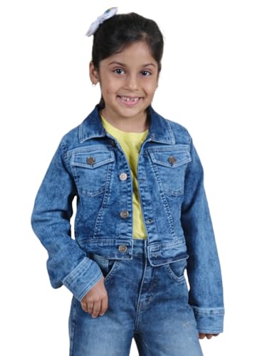 Image of Girls Full Sleeve Solid Crop Denim Jacket