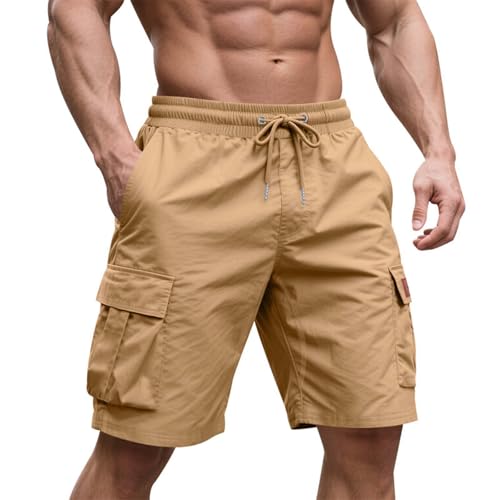 Image of Men's Cargo Shorts Elastic Waist Outdoor Loose Fit Sport Shorts Summer Joggers Casual Short with Multi-Pocket