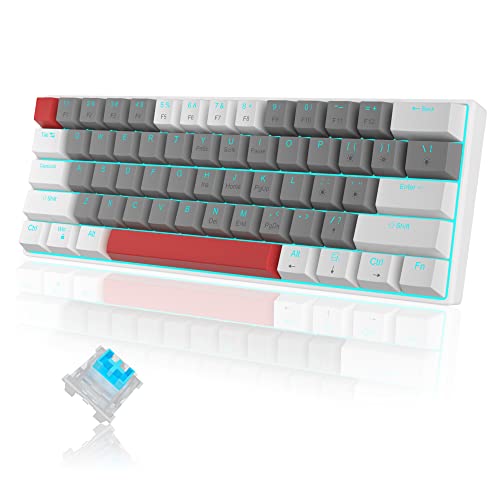 MageGee Upgrade 60% Mechanical Keyboard, Sea Blue Backlit Small Compact 60 percent Keyboard Mechanical, Portable gaming keyboard Gamer (White Grey Blue Switches