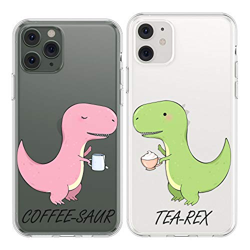 Vonna Matching Couple Cases Replacement For Iphone 14 13 Pro Max 12 Mini 11 Pro Xs 6S 8 Plus 7 Xr X Se Clear Coffee-Saur Hilarious Dinosaur Pair Silicone Soft Friends Tea-Rex Trex Design Print P0156 #TOP6