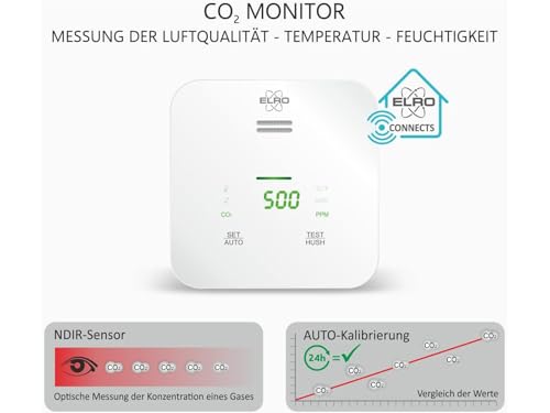 ELRO Connects SF500CO2 Smart WiFi CO2 Meter Kit - Komplettset mit koppelbarem Luftqualitätsmessgerät + K2 Connector