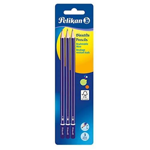 Pelikan® Ołówki Drewniane | Zestaw 3 Sztuk | Twardość HB 2B B | Trójkątne | Lakierowana Oprawa | Trwałe i Solidne | Bez Gumki | Uniwersalne do Pisania i Rysowania | Certyfikat FSC