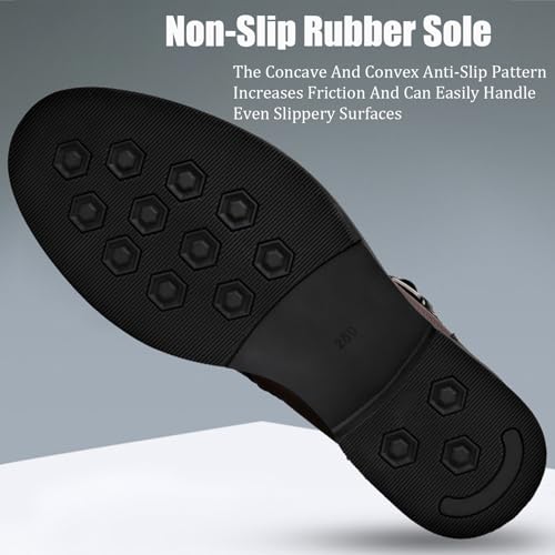 Men's Leather Buckle Low Heel Chelsea Boots Classic Round Toe Side Zipper Non-Slip Dress Business Booties for Driving Office Work3