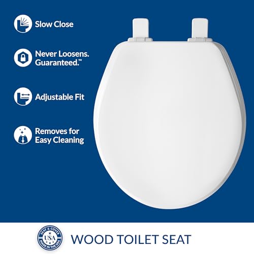 Image of Bemis Ashland Modern Wood Toilet Seat with Decorative Edge, Slow Close, Secure Hinges, Made in USA, Round, White
