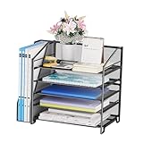 Simple Trending Desk Organizers and Accessories, 5-Tier Desk File Organizer, Paper Letter Tray Organizer with File Holder, Black