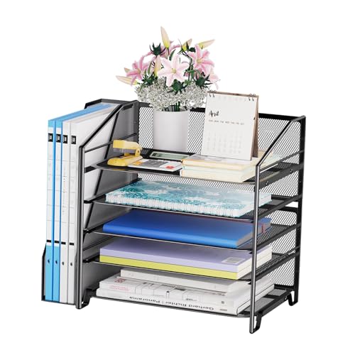 Simple Trending Desk Organizers and Accessories, 5-Tier Desk File Organizer, Paper Letter Tray Organizer with File Holder, Black