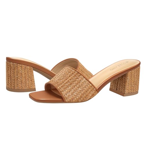 PIZZ ANNU Women's Simone Heels Sandals Low Block Chunky, Toffee Raffia 9 by PIZZ ANNU - Image 4