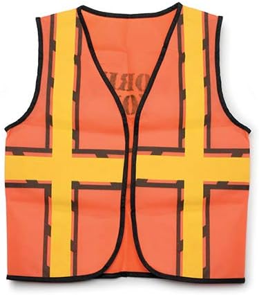 Terra Children Construction Worker Set of 6 Vests, 6 Helmets and Caution Tape Kids Costumes Pretend Role Play Orange