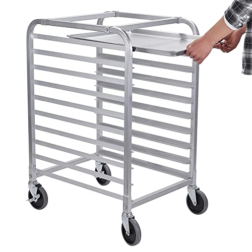 HALLY SINKS & TABLES H Brötchenregal, 10 Etagen, mit Rädern, kommerzielles Bäckerei-Regal aus Aluminium für volle und halbe Bleche – Küche, Restaurant, Cafeteria, Pizzeria, Hotel und Zuhause, 66 cm L