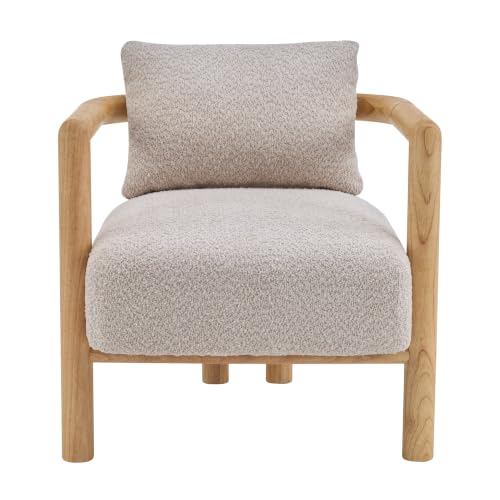 Christopher Knight Home Kefe Modern Accent Chair for Living Room, Boucle Upholstered Lounge Chair Indoor with Wooden Frame, Reading Seating with Curved Back, Armchair with Cushion, Dark Beige/Wheat by Christopher Knight Home - Used condition - Image 4
