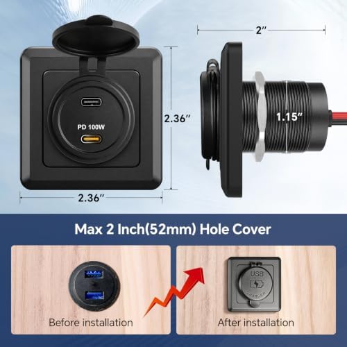 120W RV USB Outlet with 100W & 20W PD Dual USB-C Ports — 사진 6