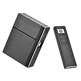20pcs Cigarettes Aluminum Module Case with USB Rechargeable Electric Lighter Portable Aluminum Cigarette Case Great Gifts Ideal for Yourself (Black)