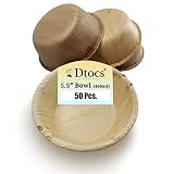 Dtocs Palm Leaf Bowl Set 5.5 Inch Round (Pack 50) | Bamboo Bowl Like Eco-friendly, Compostable, Orga