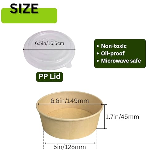 ganfaner 17oz Disposable Round Paper Bowls with Lid, 50 Sets Deli Containers Box Spillproof Acai Bowls, to Go Salad Bowl for Lunch Meal, Paper Meal Prep Box for Soup Toppings Snack Camp Family by ganfaner - Image 2
